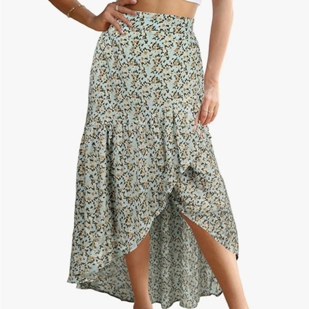 Floral Print Maxi Skirt Size Small S High Low Feminine Flirty Chic
